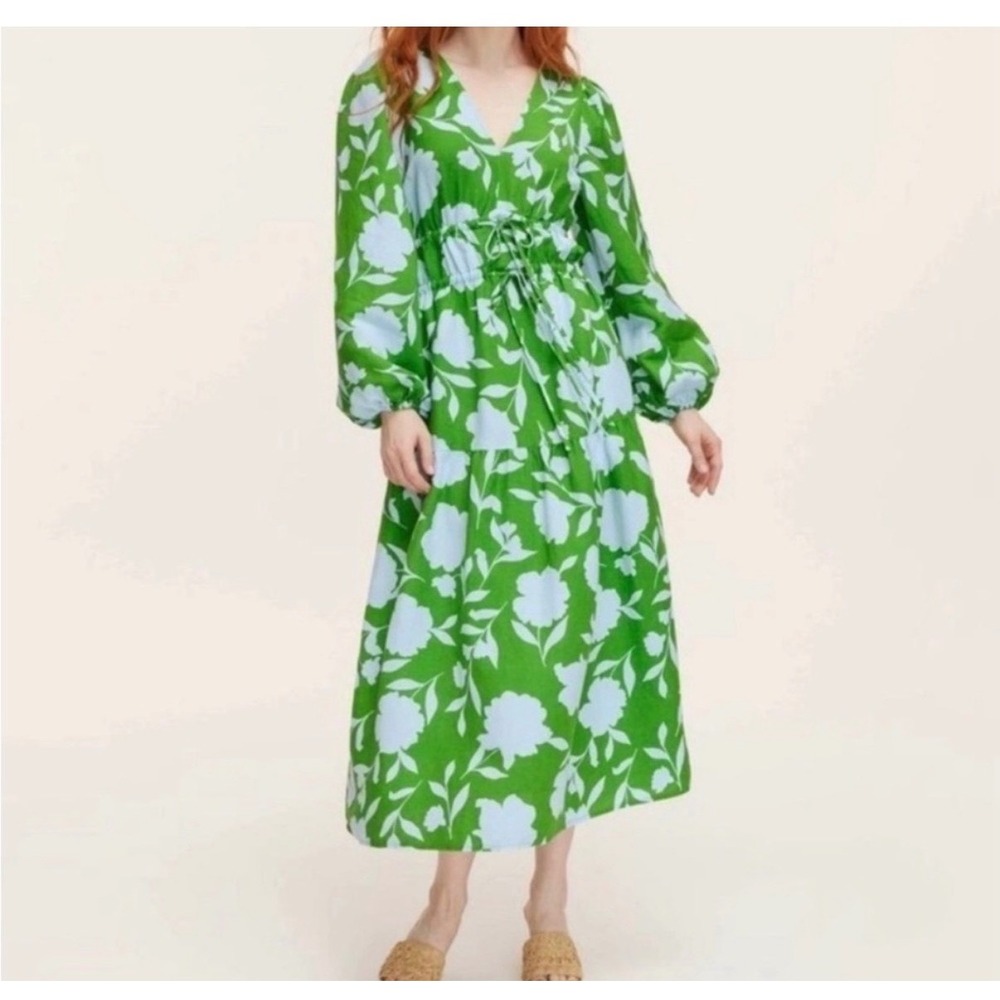 Kate Spade New York Target Green Floral V-Neck Midi Dress Long Sleeve Medium